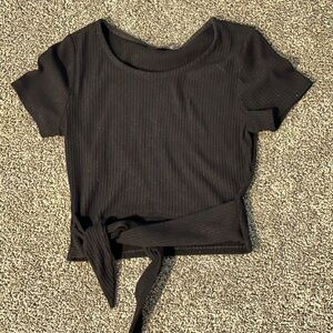 Black Ribbed Tie-Front Top